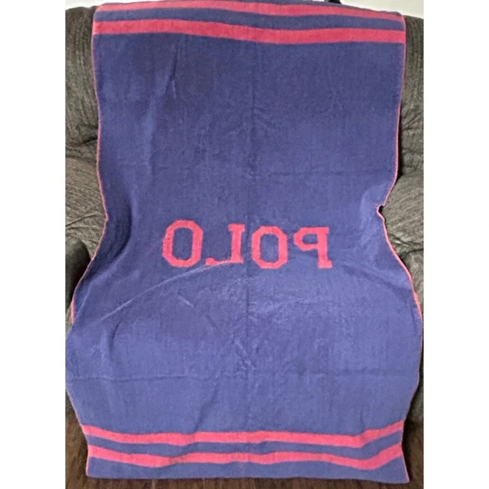 Vintage Polo Ralph Lauren Beach Towel Red Blue Spellout Large USA Cotton RARE